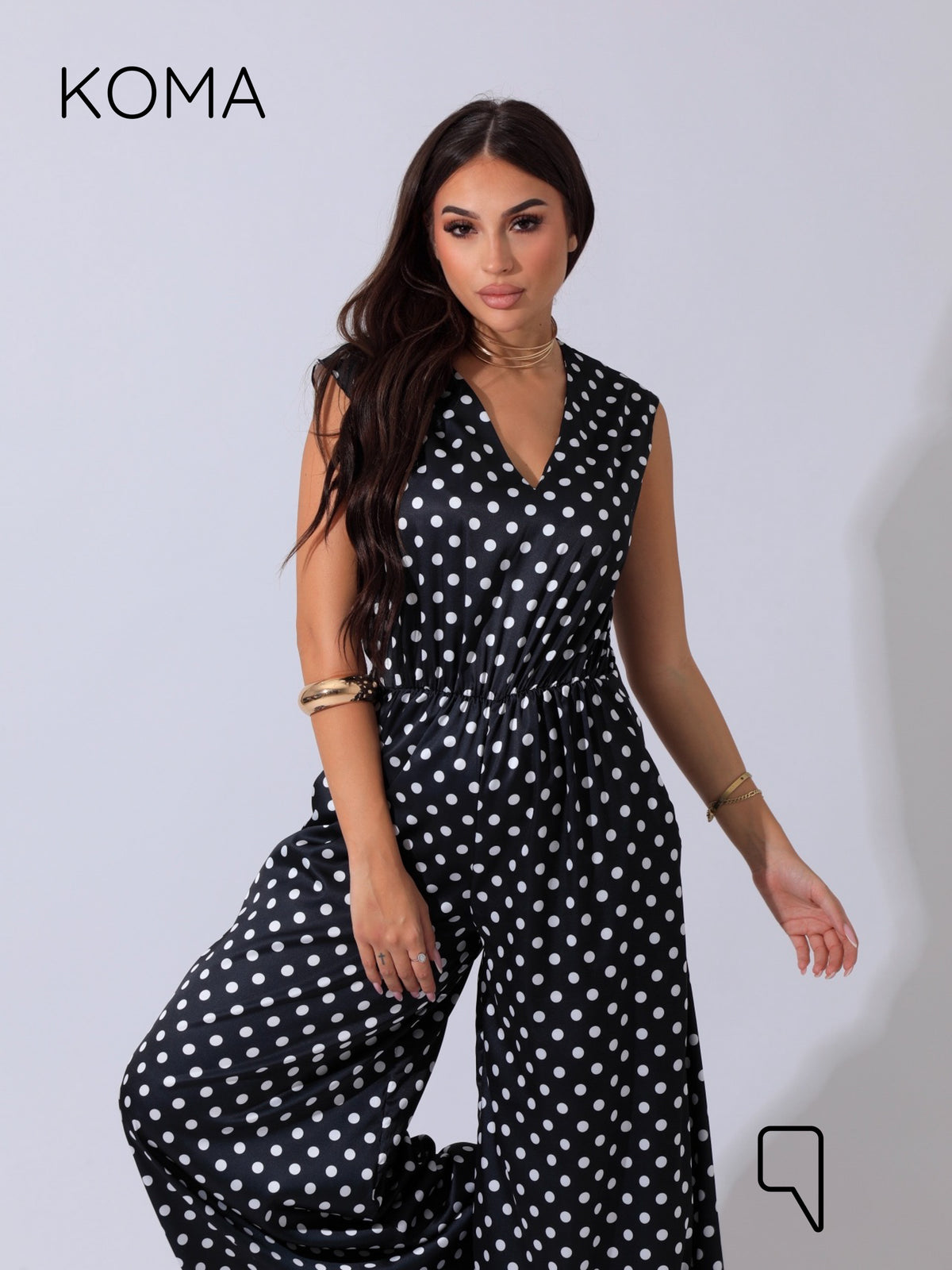 Dahlia Flared Jumpsuit - Polkadots Black