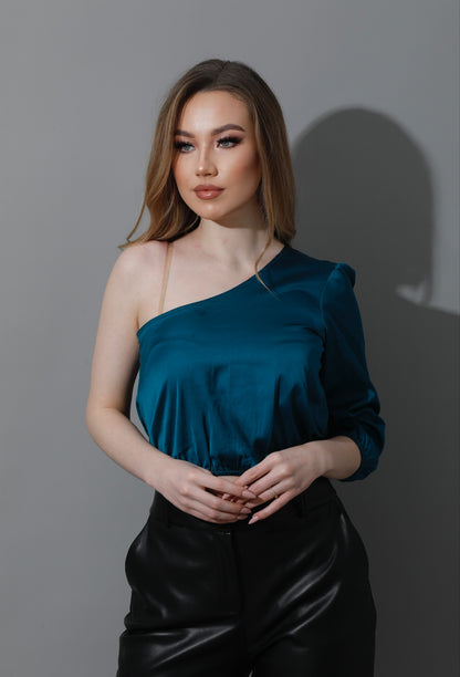 One Shoulder Blouse - Dark Green