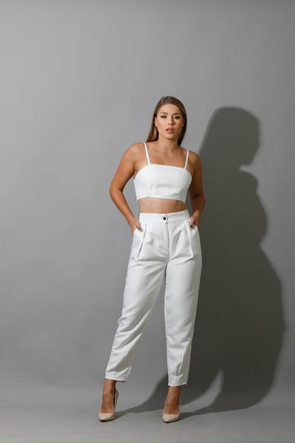 Striped Bra Top Co-Ord - White
