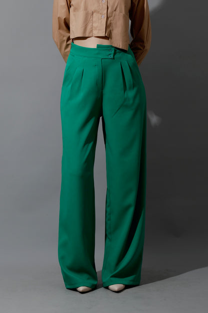 Noelle High Waist Wide Leg Trousers - Green