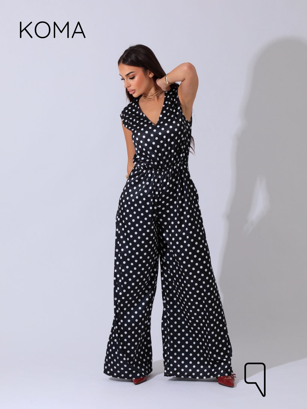 Dahlia Flared Jumpsuit - Polkadots Black