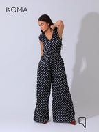 Dahlia Flared Jumpsuit - Polkadots Black