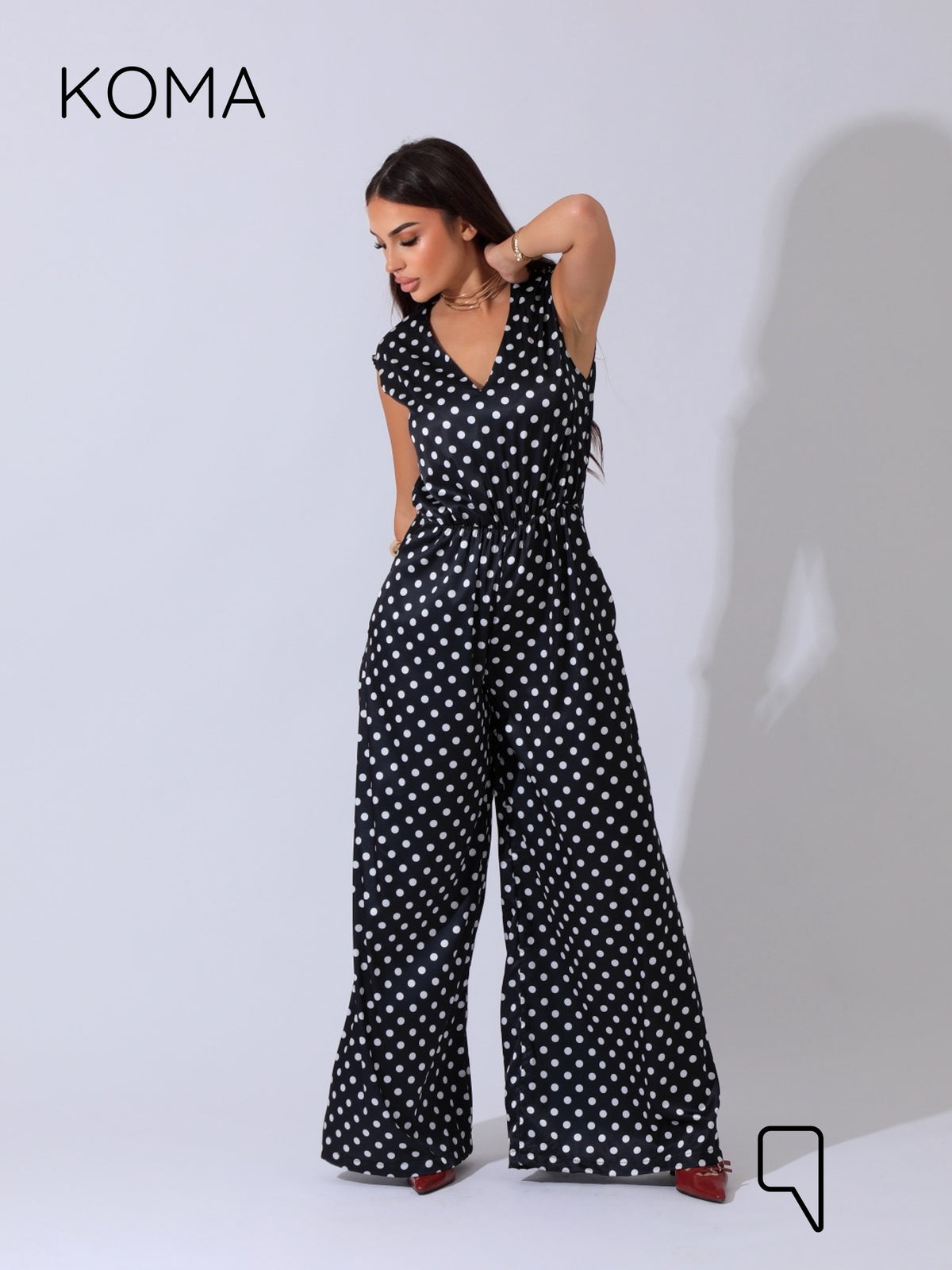 Dahlia Flared Jumpsuit - Polkadots Black