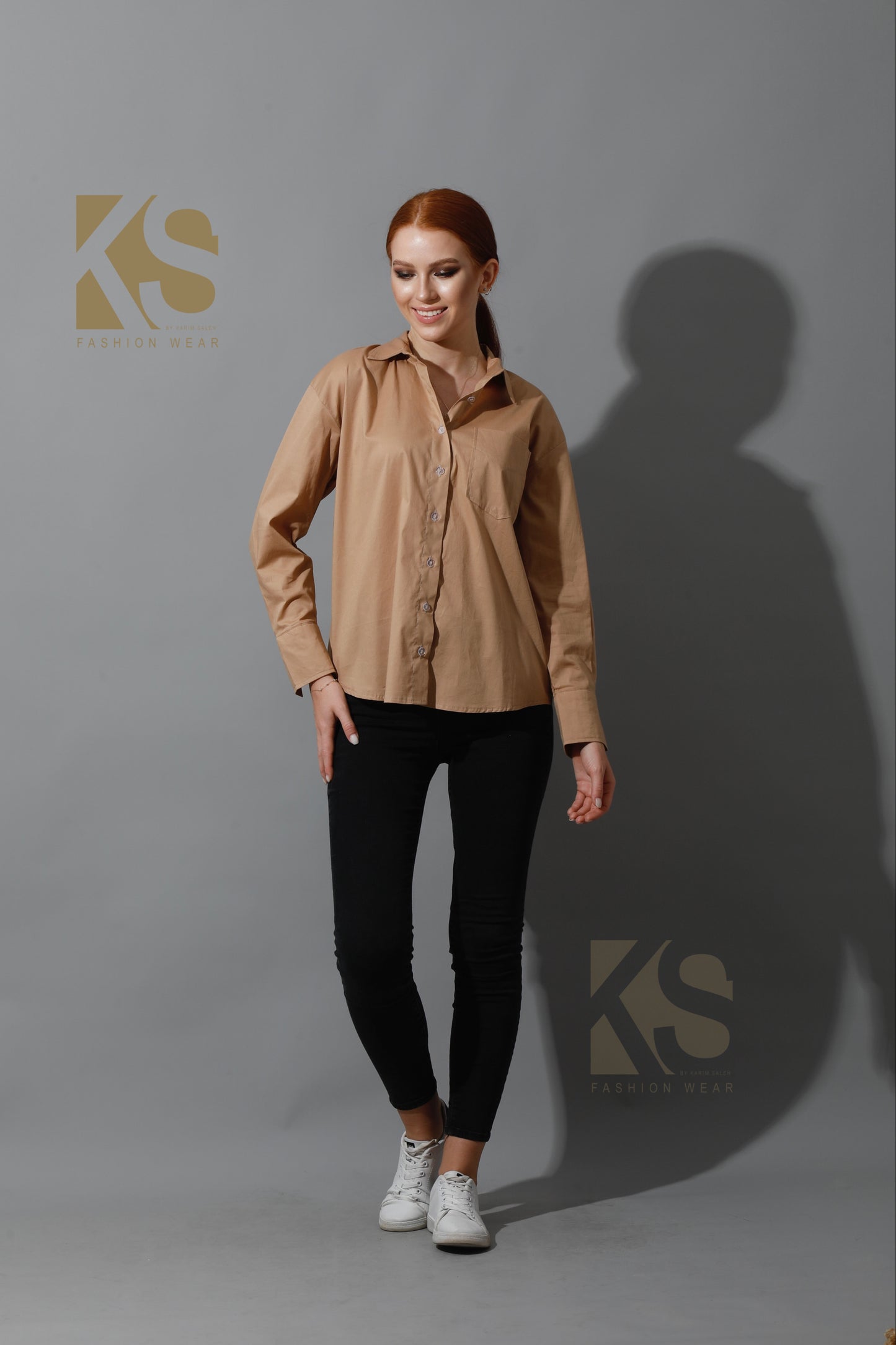 Back Slit Shirt - Beige