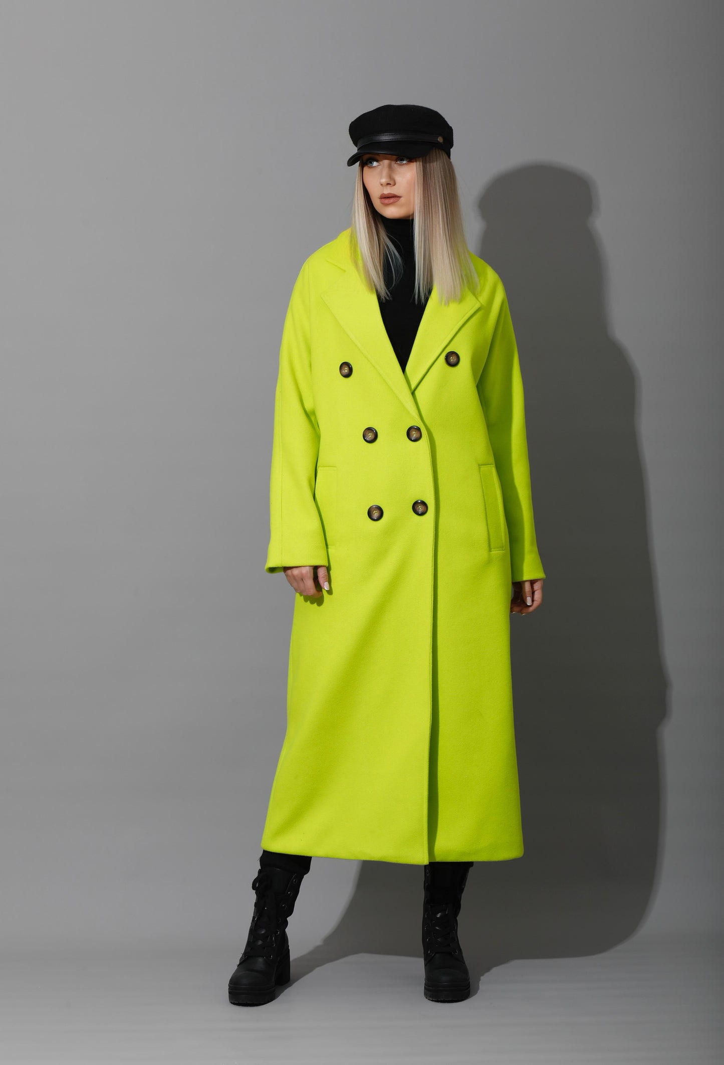 Darcy Long Double Breasted Coat - Lime Green