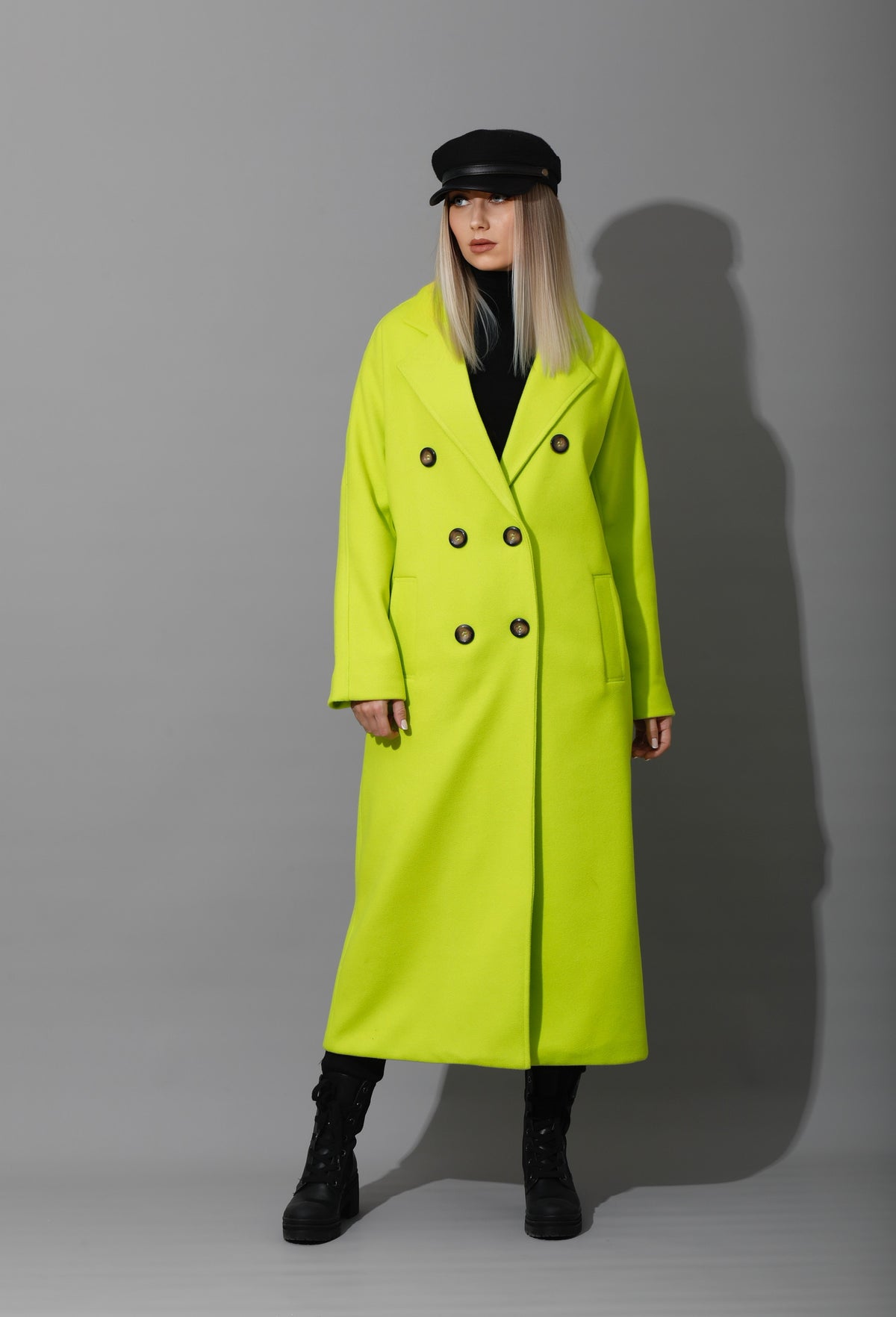 Darcy Long Double Breasted Coat - Lime Green