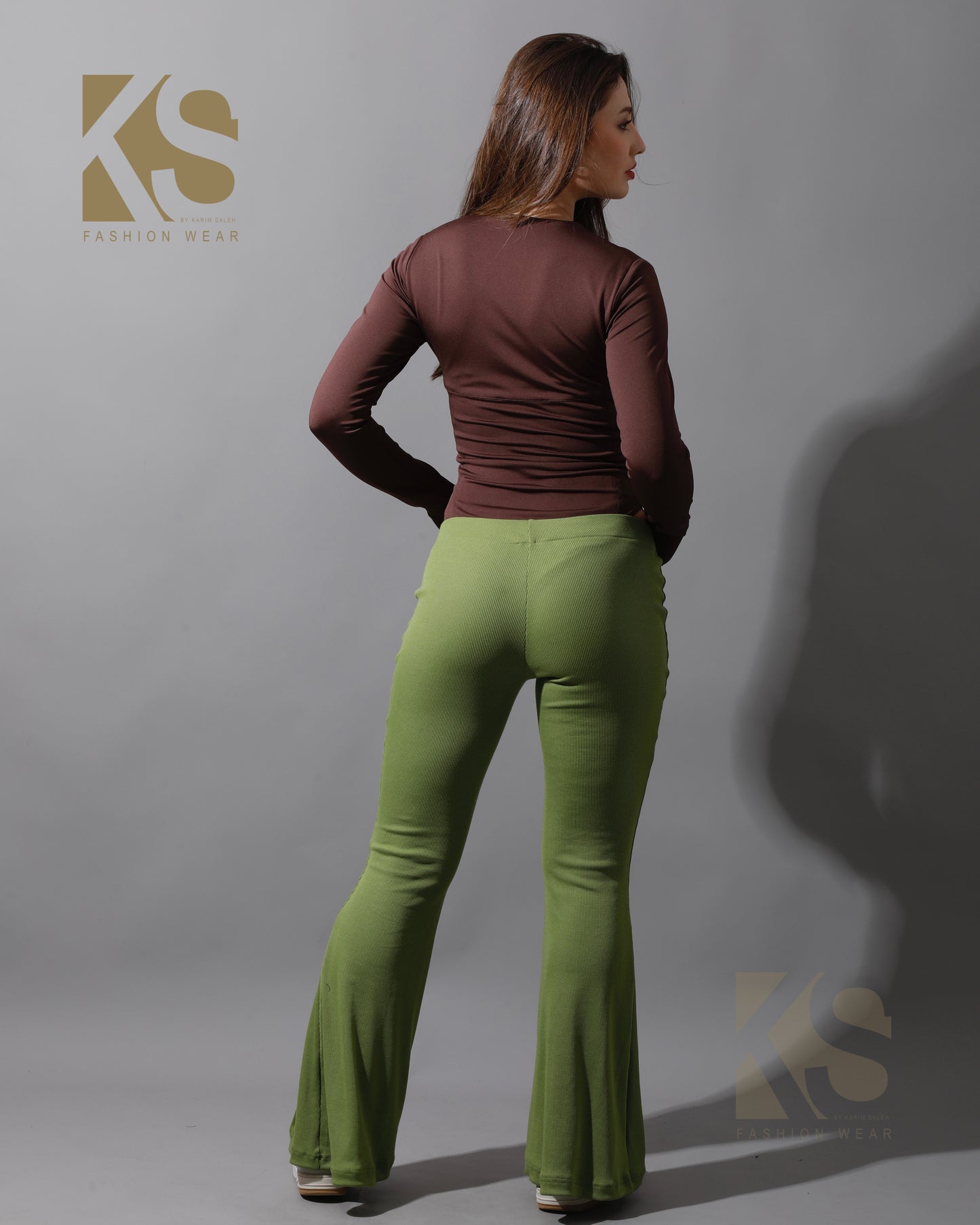Slinky Flared Trousers - Kiwi Green