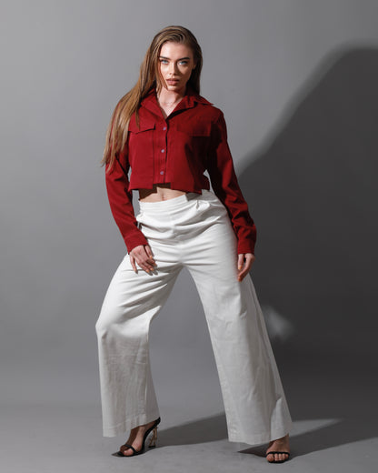 Pockets Cropped Shirt - Maroon