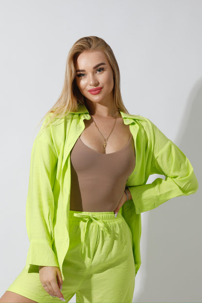 Lose Fit Shirt & Shorts Set - Lime Green