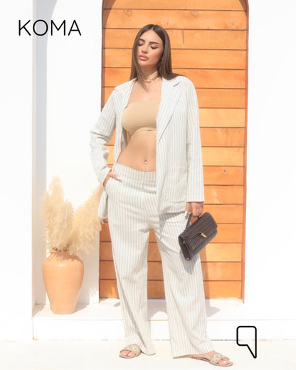 Candice Stripped Light Suit - Olive