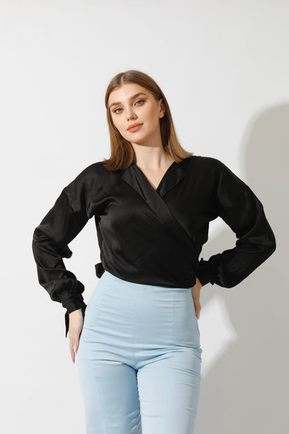 Wrap Tie Blouse - Black