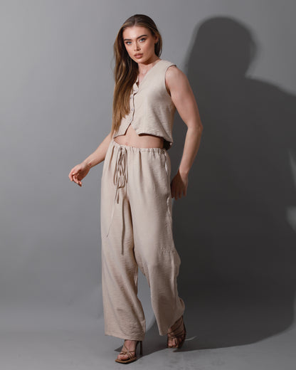 Cropped Vest Set - Beige