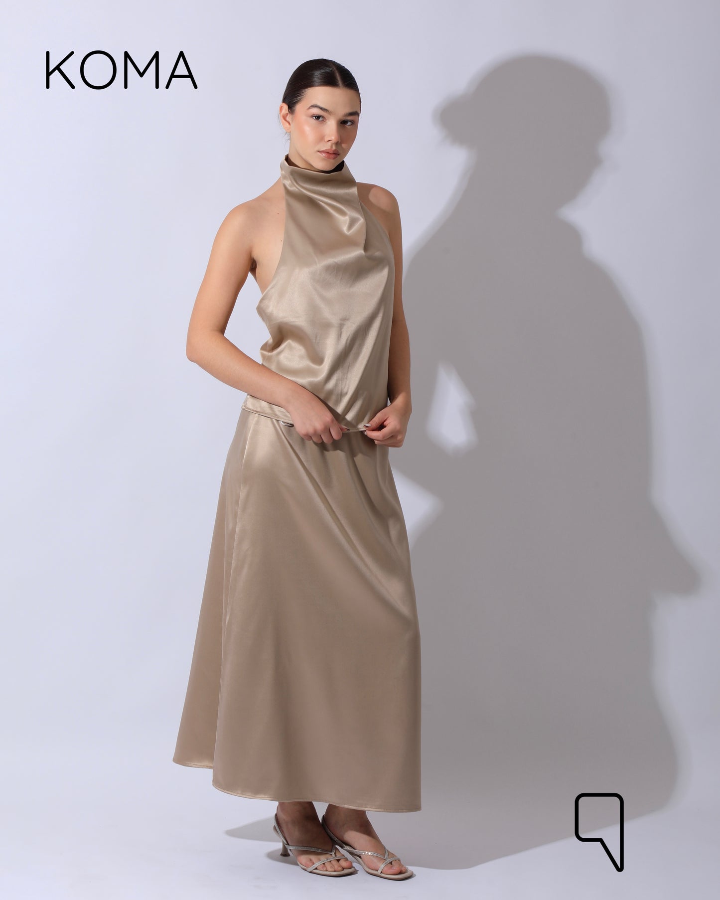Violet Satin Midi Skirt - Beige