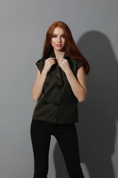 Double Breasted Vest - Olive