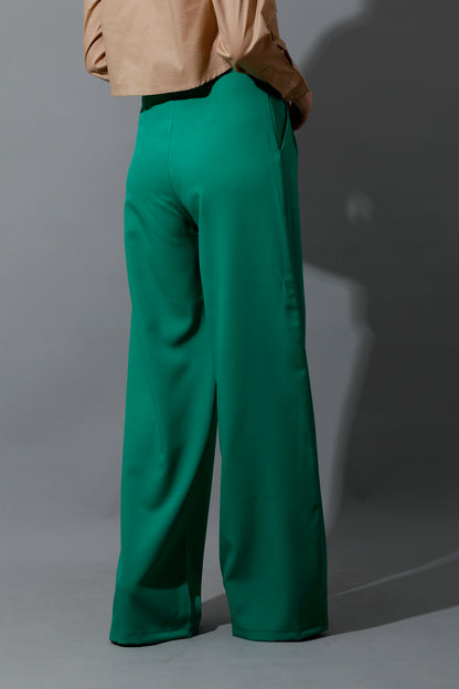Noelle High Waist Wide Leg Trousers - Green