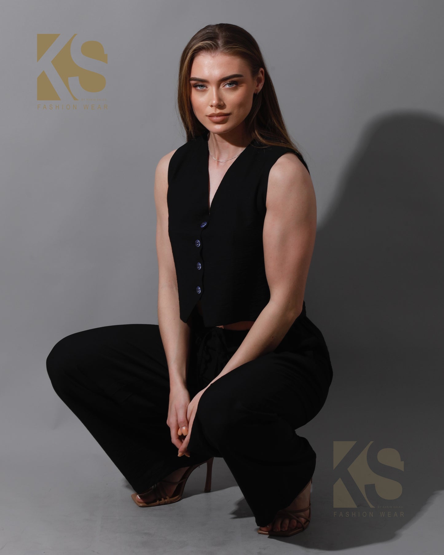 Cropped Vest Set - Black