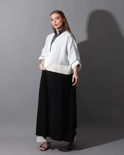 Double Colored Arabic Kaftan - White & Black