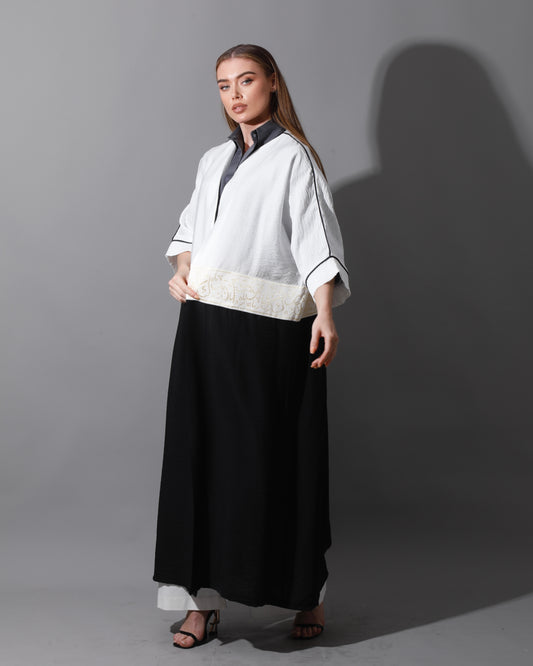 Double Colored Arabic Kaftan - White & Black