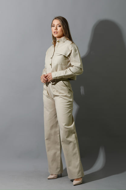 Co-ord Pleated Wide Leg Pants - Beige