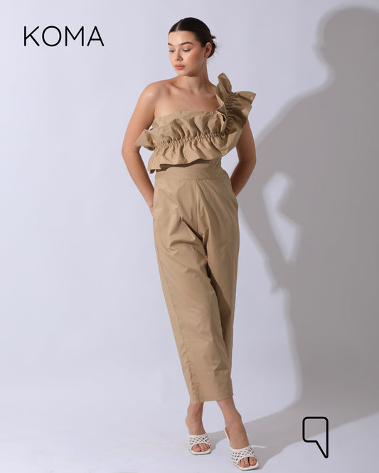 Marta Asymmetric Ruffle Jumpsuit - Beige