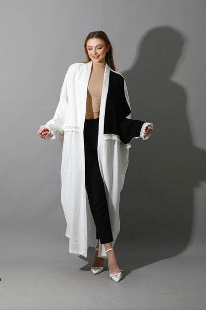 Lose Double Color Kaftan - White X Black