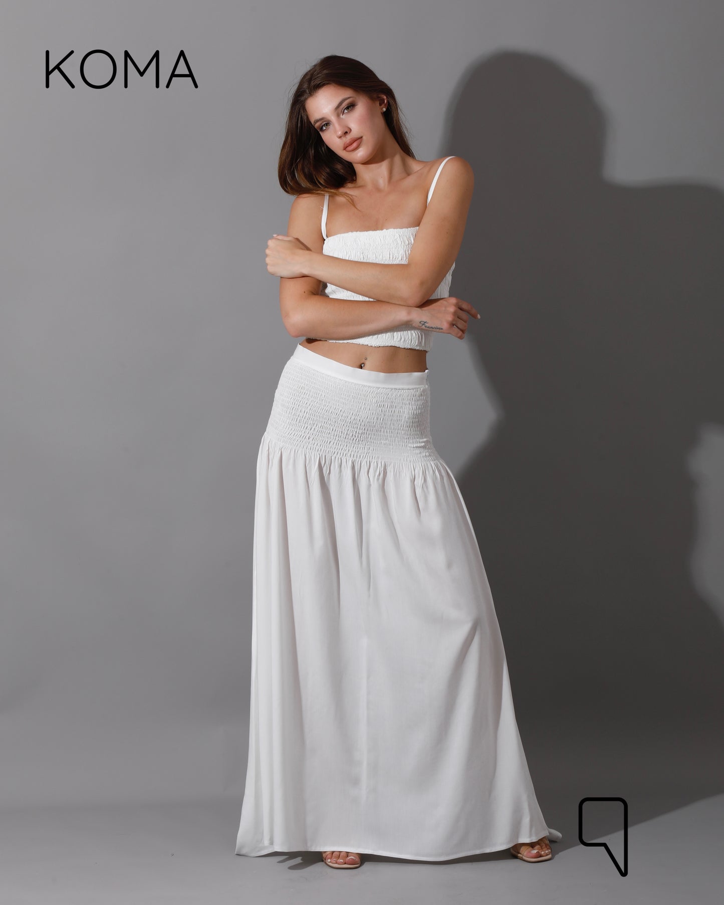Tabitha Elastic Top & Skirt Co-Ord - White