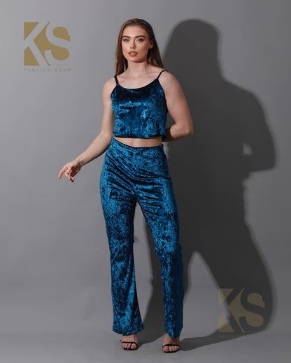 Velvet Bootcut Trousers Set - Petrol