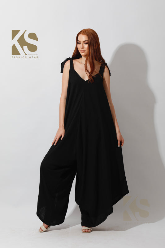 Tied Up Lose Jumpsuit - Black