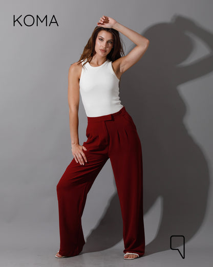 High Waist Straight Leg Trousers - Maroon