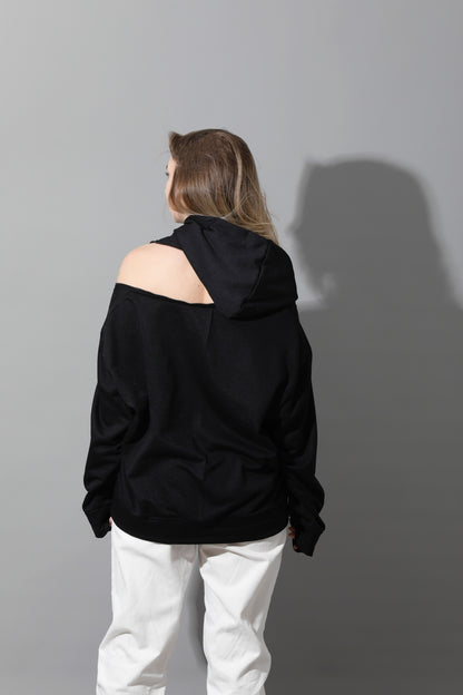 Zipped Oversized Hoodie - Black