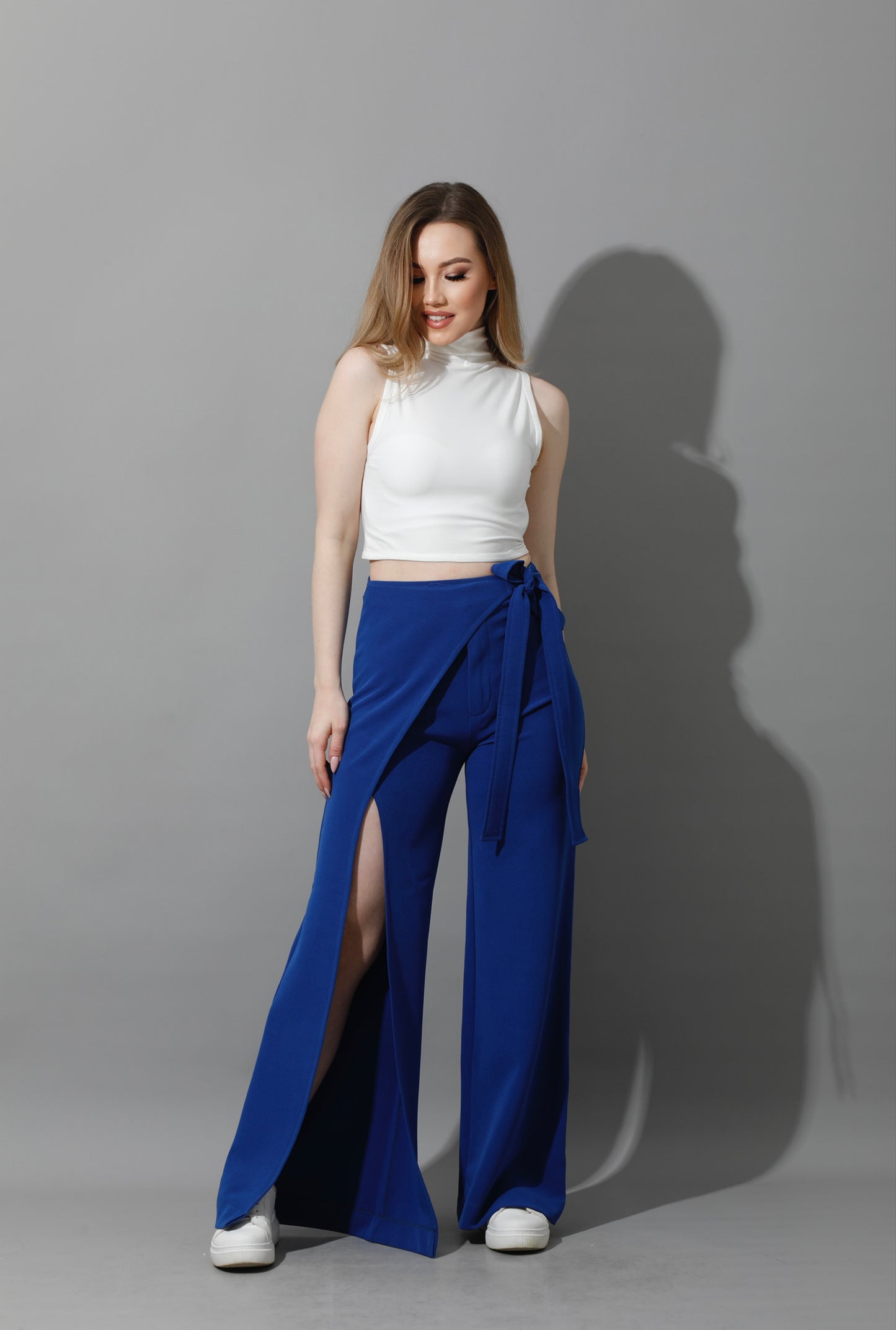 Wrap Pants With Front Slit - Electric Blue