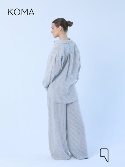 Matilda Long Sleeves Shirt & Wide Leg trousers - Striped Black