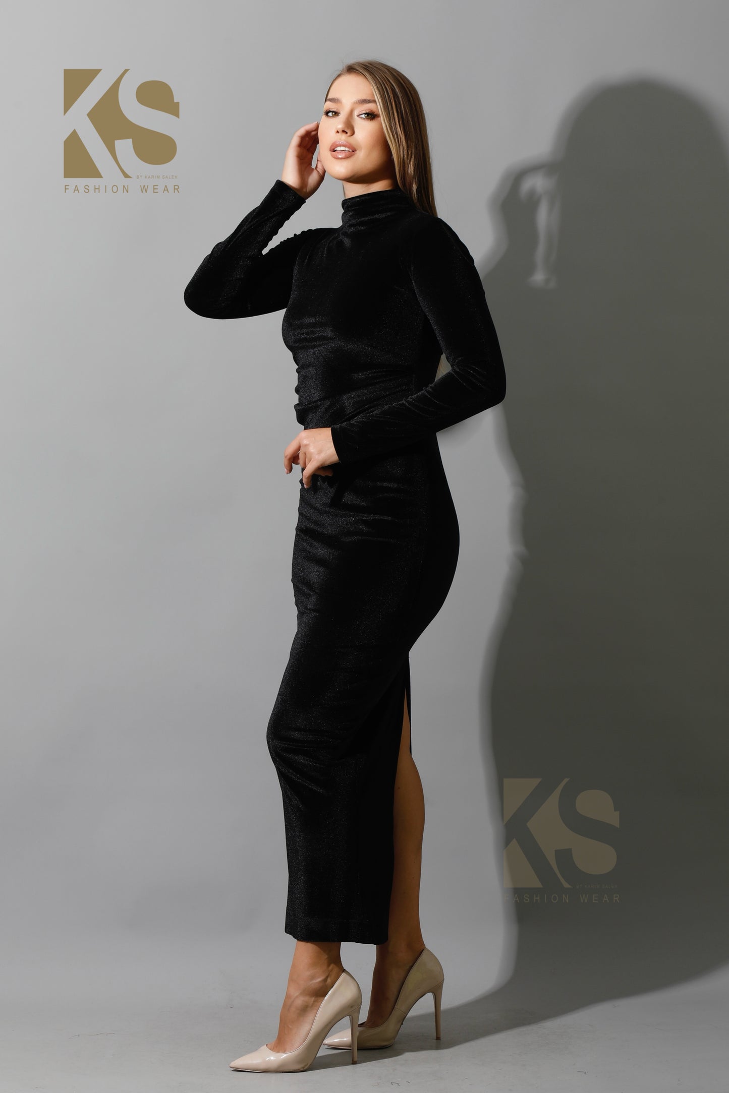 Back Slit Midi Dress - Black