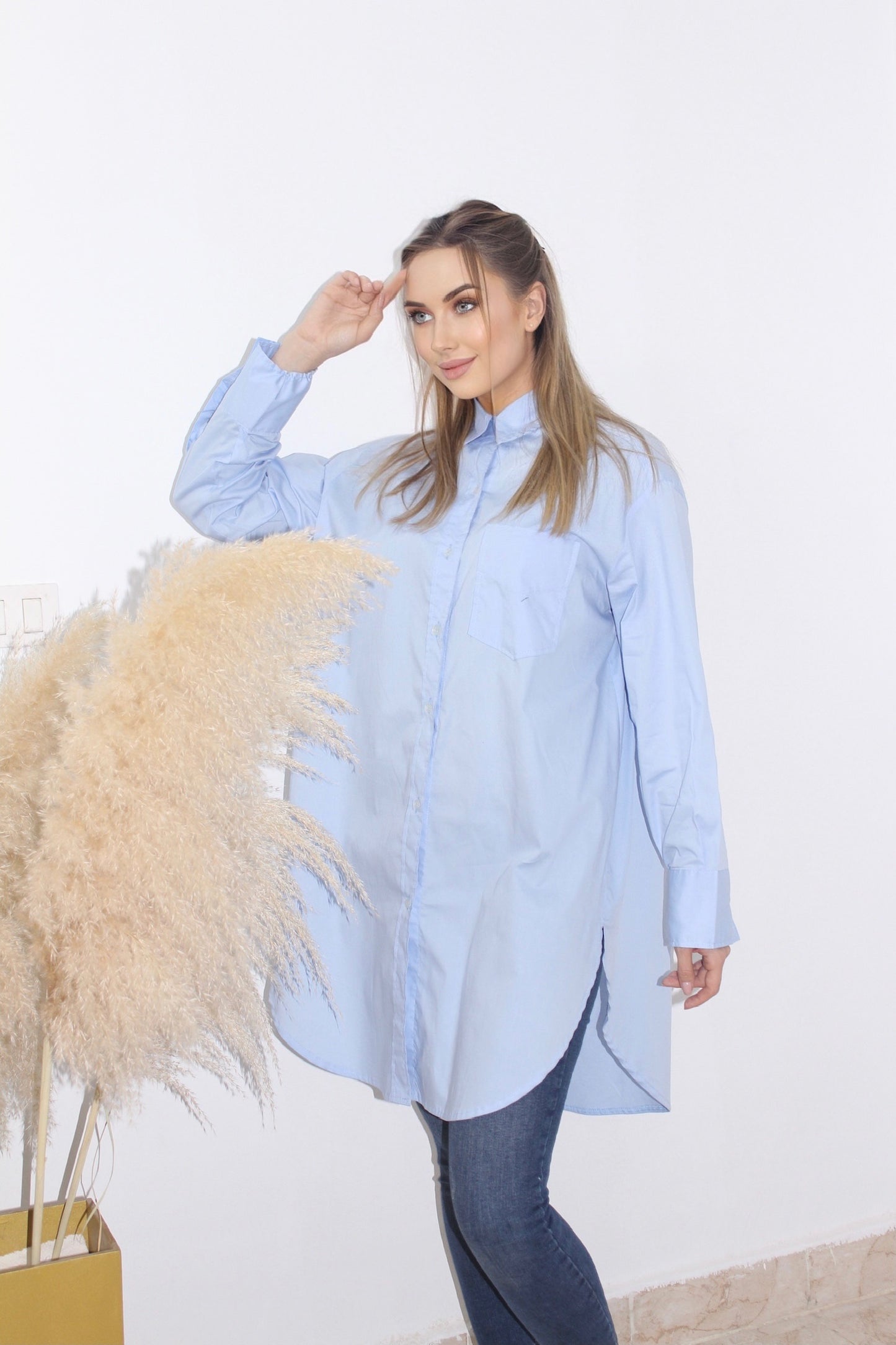Oversized Shirt Dress - Baby Blue