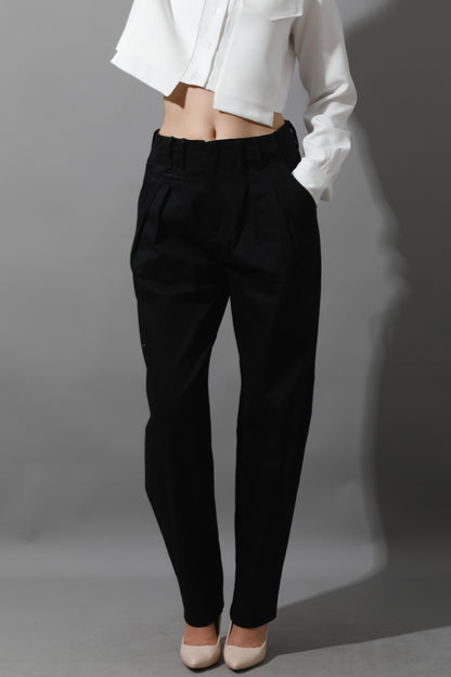 High Rise Paper-Bag Pants - Black