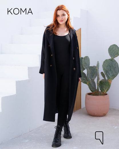Darcy Long Double Breasted Coat - Black