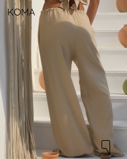 Ember Tied Up Top & Blend Trousers Set - Beige