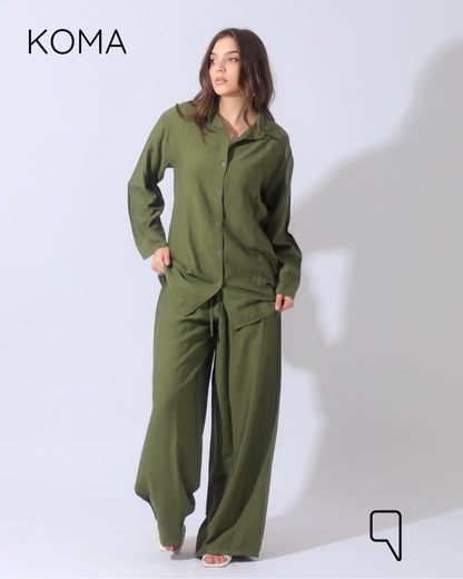 Co-Ord Long Sleeves Shirt - Olive