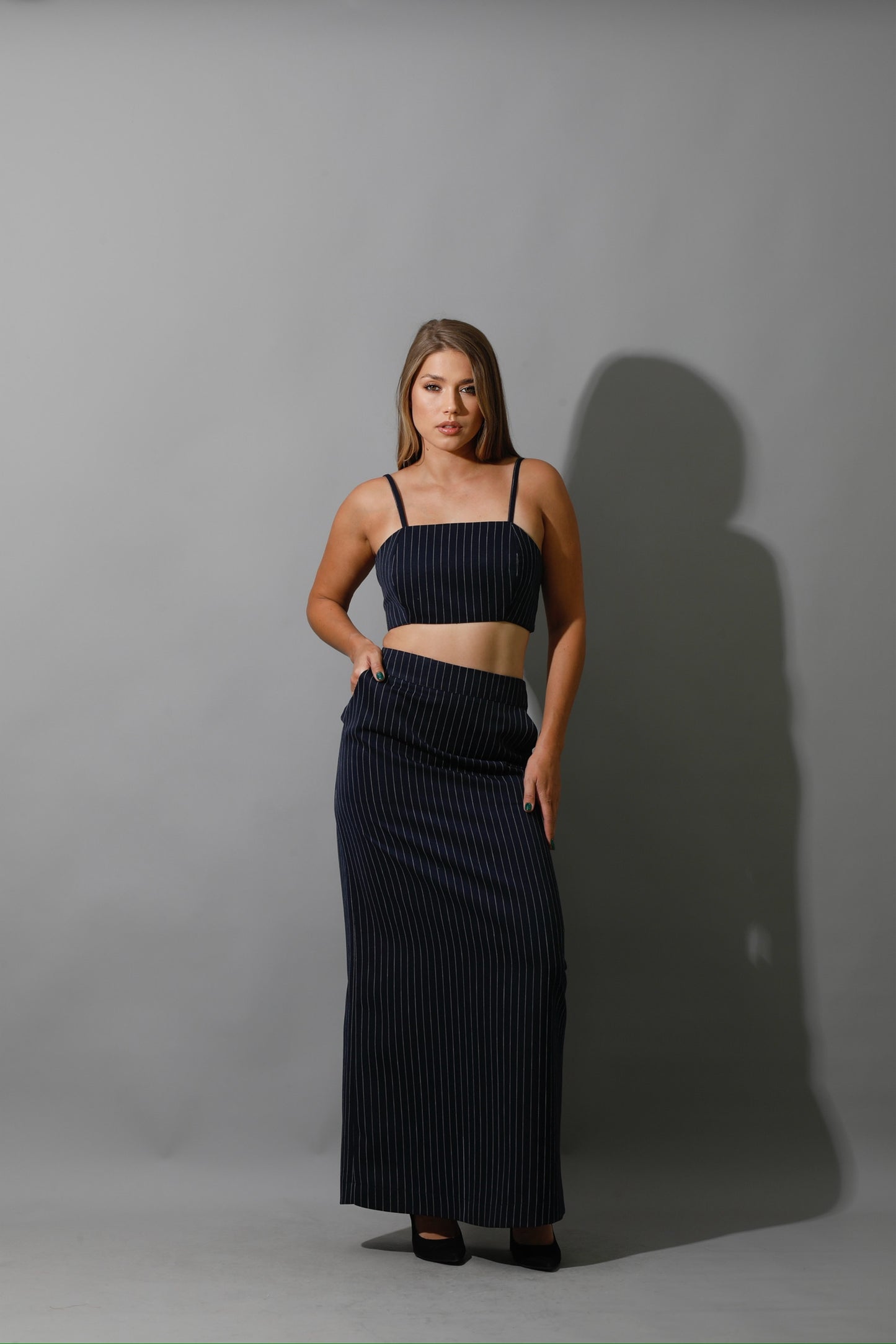 Striped Maxi Skirt Co-Ord - Navy
