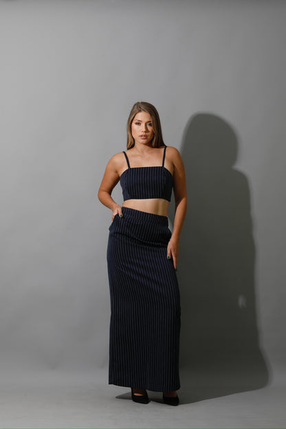 Striped Maxi Skirt Co-Ord - Navy