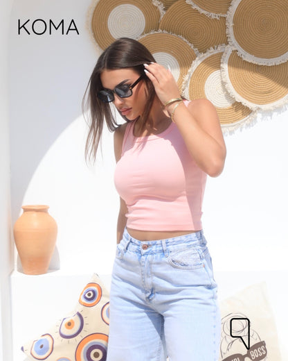 iva Basic Crop Tank Top  - Pink