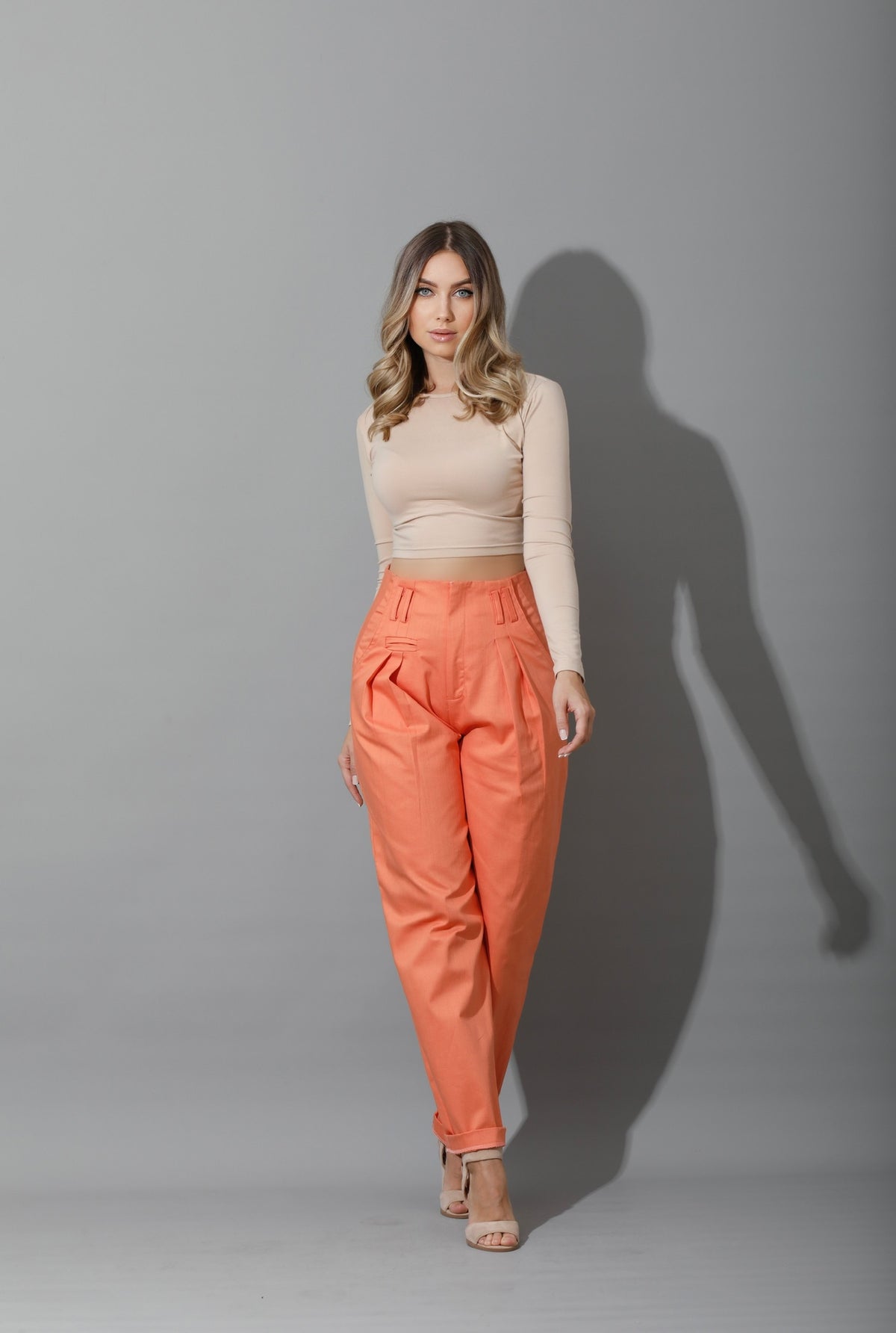 High Rise Paper-Bag Pants - Deep Saffron