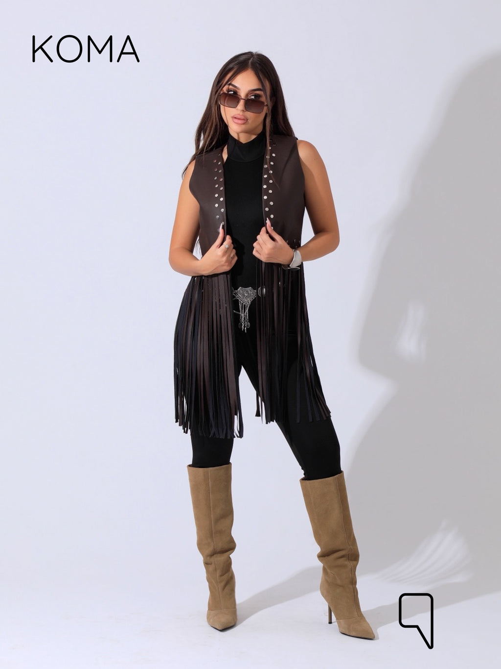 Nicci Leather Fringed Vest - Brown