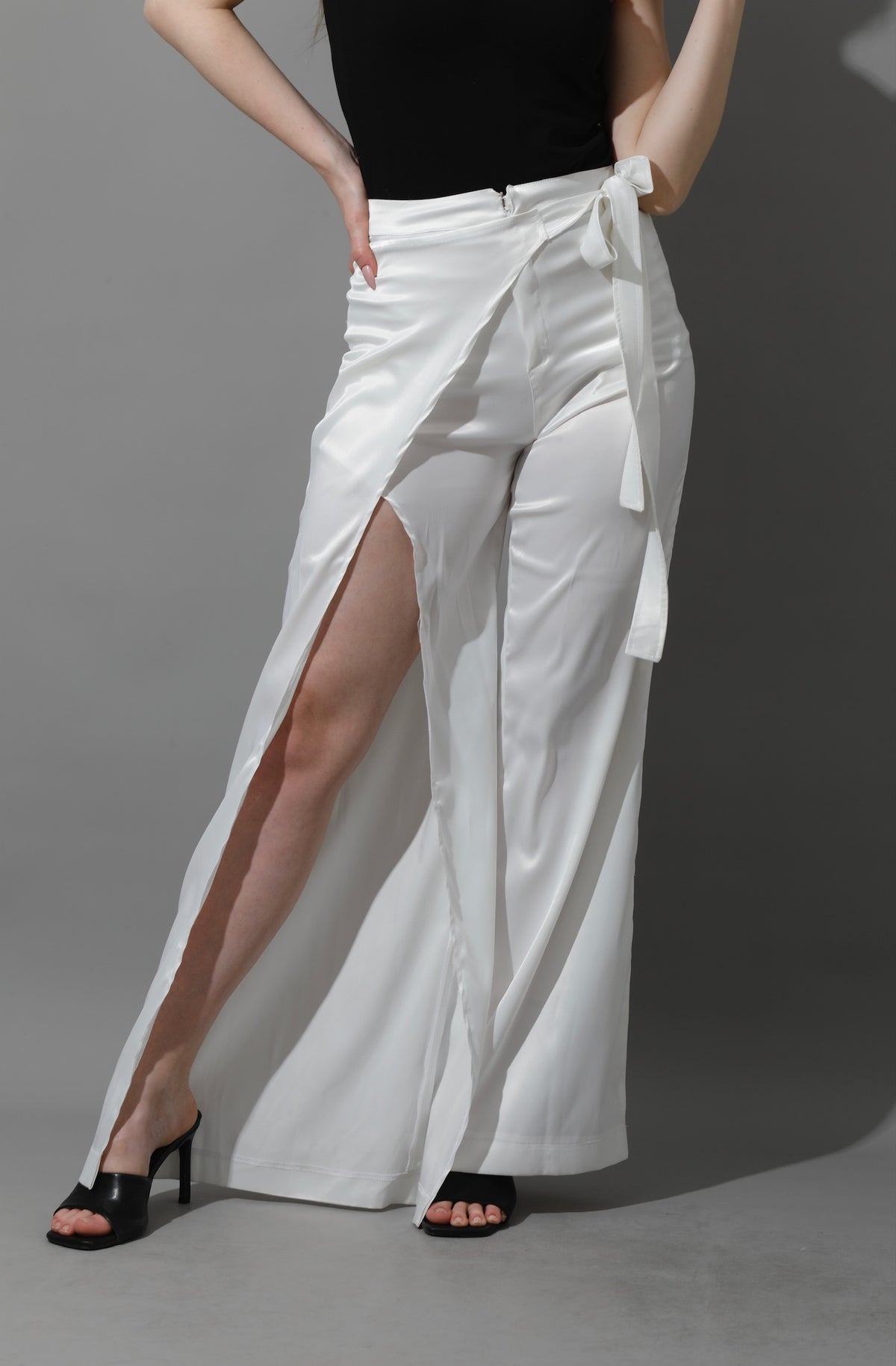 Wrap Pants With Front Slit - White