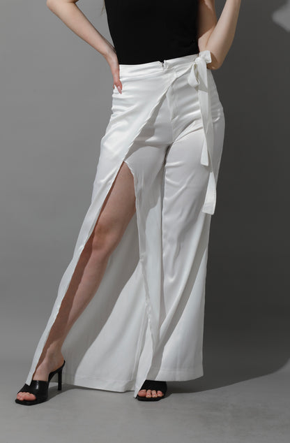 Wrap Pants With Front Slit - White