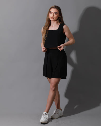 Tank Top & Flared Shorts Set - Black