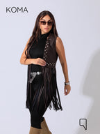 Nicci Leather Fringed Vest - Brown
