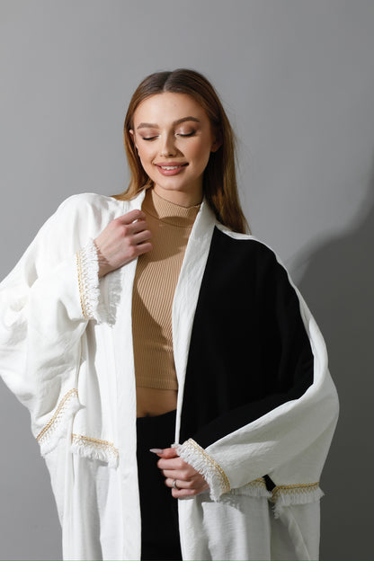 Lose Double Color Kaftan - White X Black