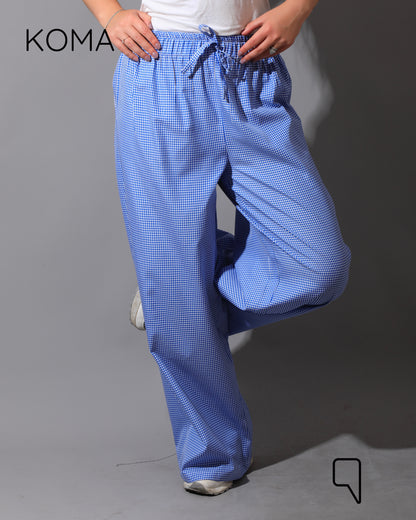 Plaid Straight Leg trousers - Plaid Baby Blue