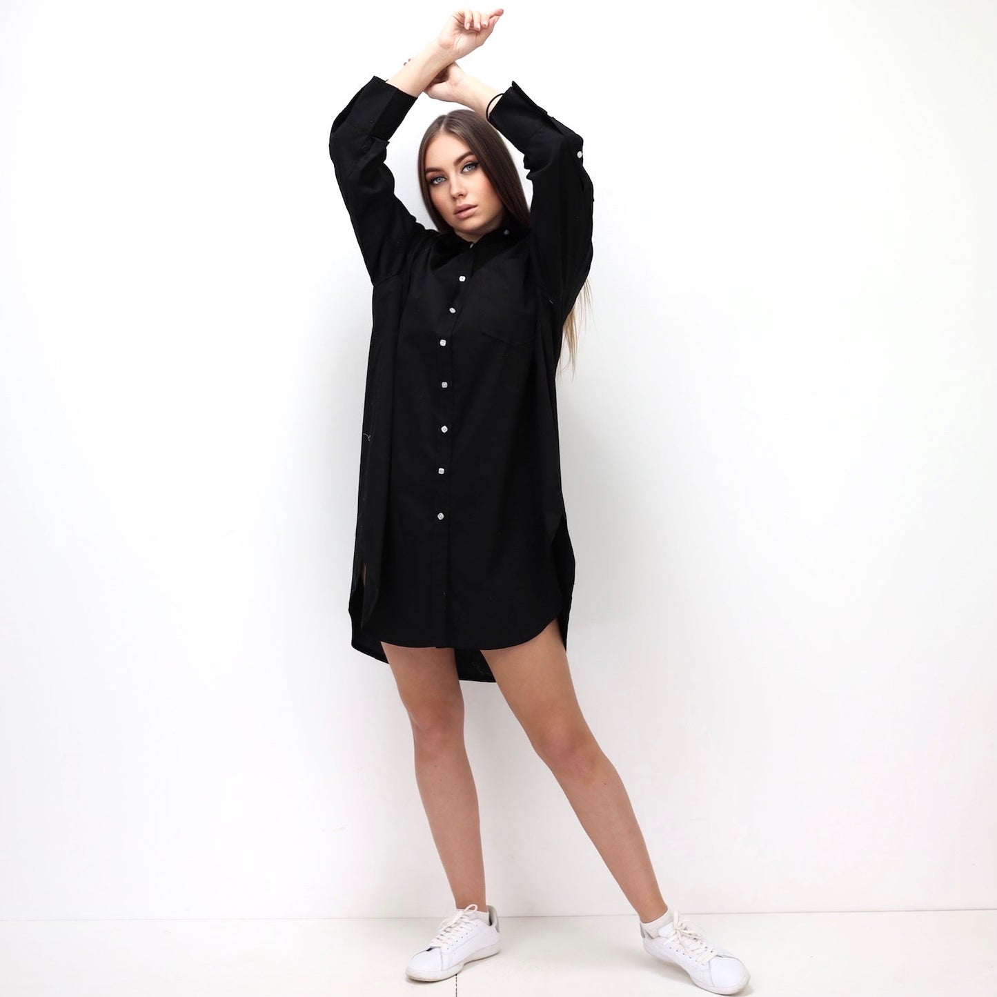 Oversized Shirt Dress - Black